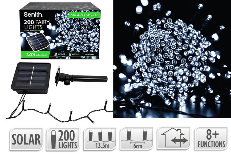 200LED Solar FairyLight 13.5m 8F C/White