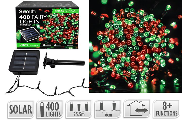 400LED Solar FairyLight 25.5m 8F Red/Grn