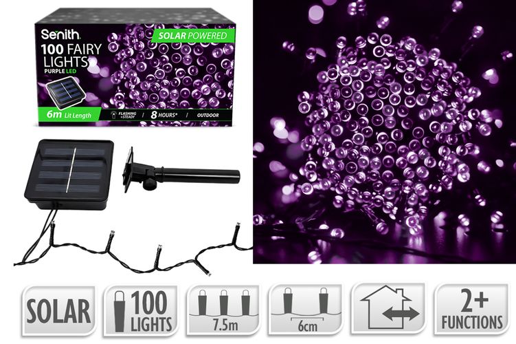 100LED Solar FairyLight 7.5m 2F Purple
