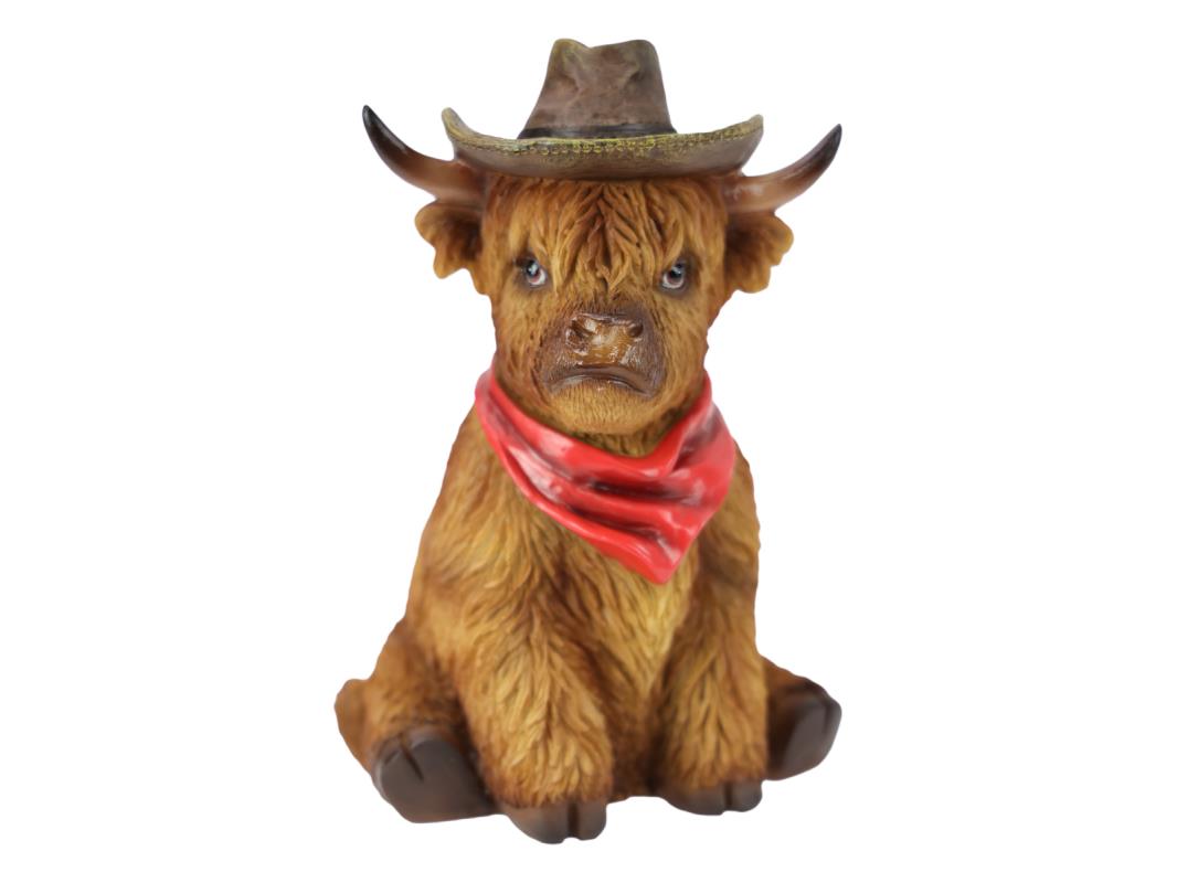 Highland Cow with Red Cowboy Hat – 19cm