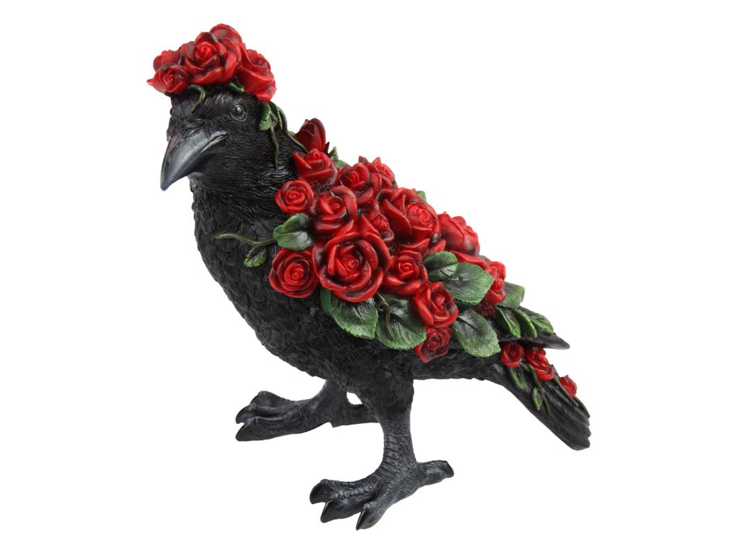 Standing Crow with Red Rose Design – 24cm