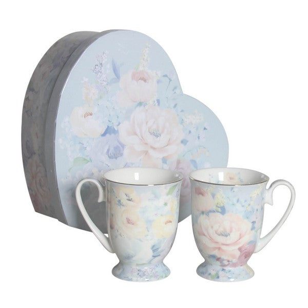 Two Wild Floral 280 mL mugs in a heart-shaped gift box