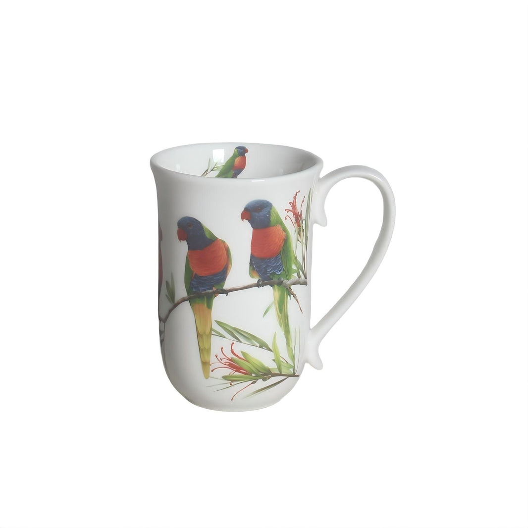 Rainbow lorikeet bird design on a 405 mL mug