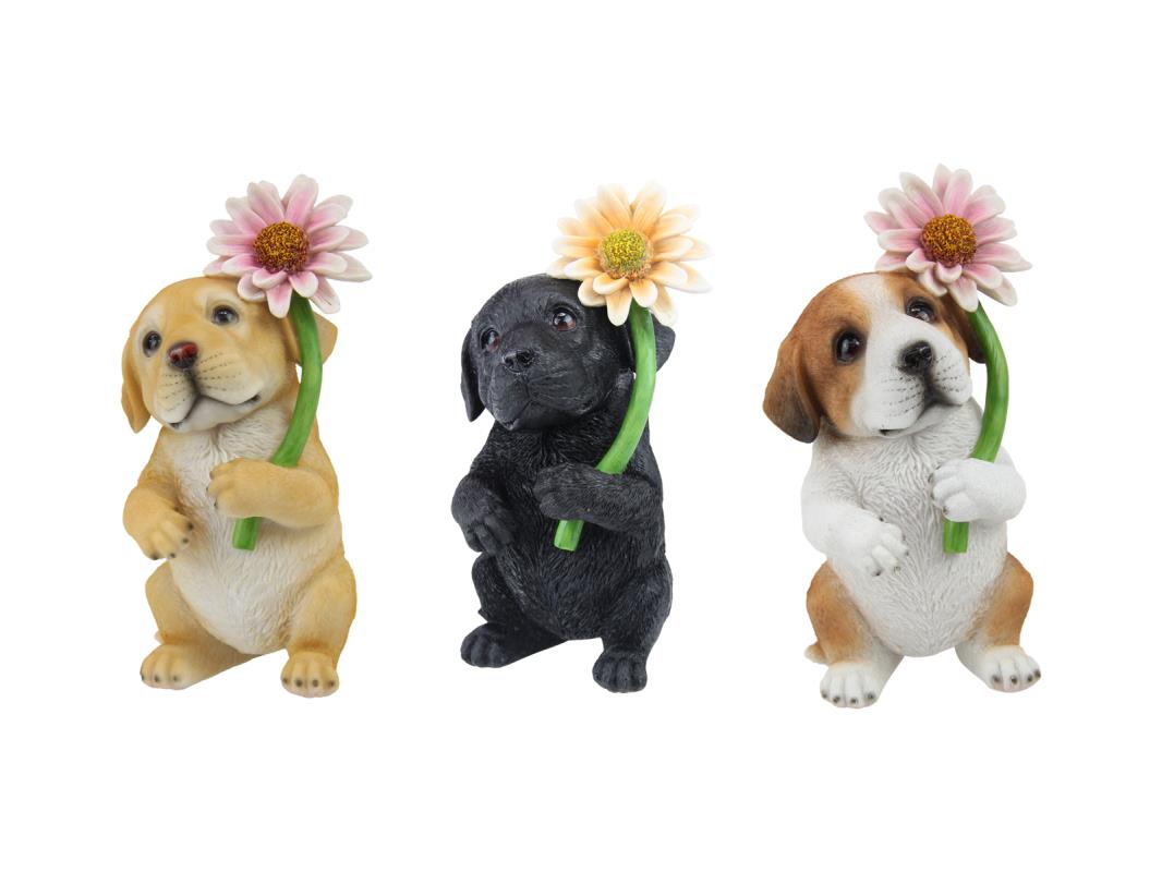 Standing Dog with Daisy Flower – 19cm