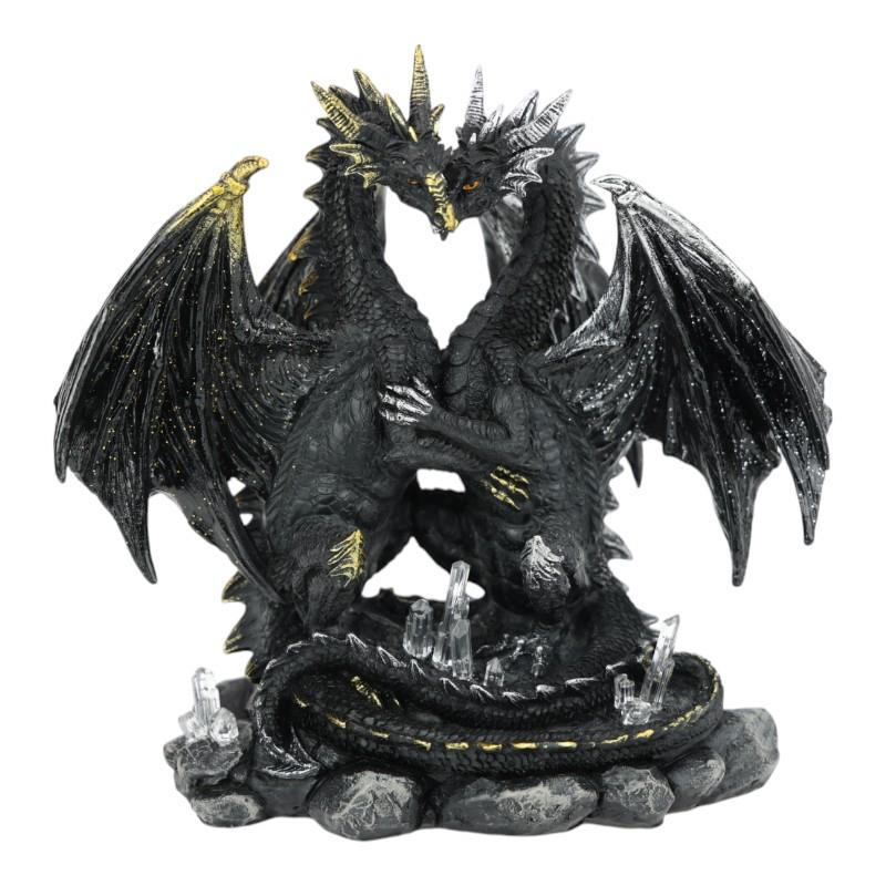 Twin Black Lover Dragons on C. Rock – 20cm