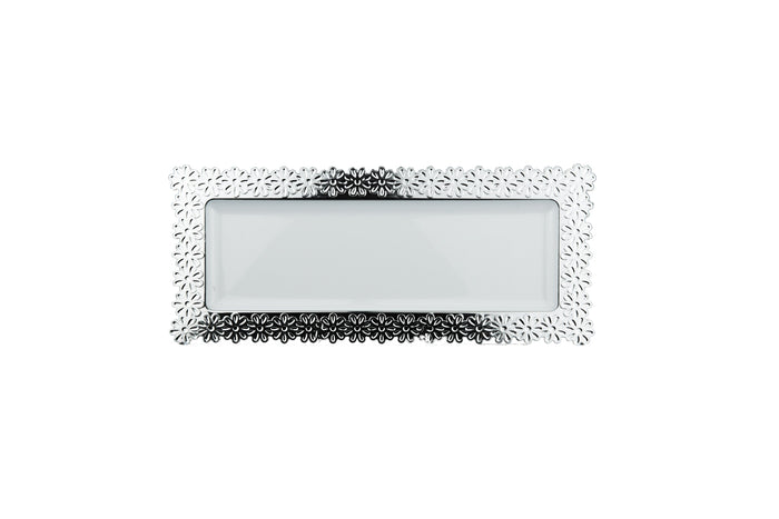 Heavy Duty Serving Platter with Silver Rim - 400 x 222mm