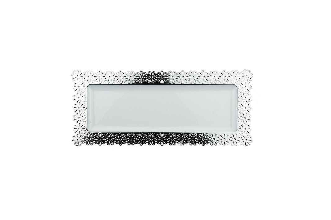 Heavy Duty Serving Platter with Silver Rim - 400 x 222mm