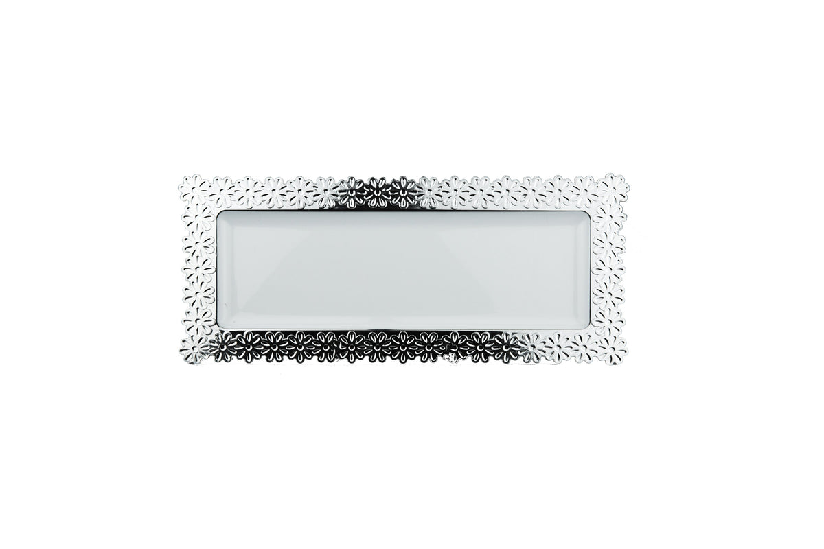 Heavy Duty Serving Platter with Silver Rim - 400 x 222mm