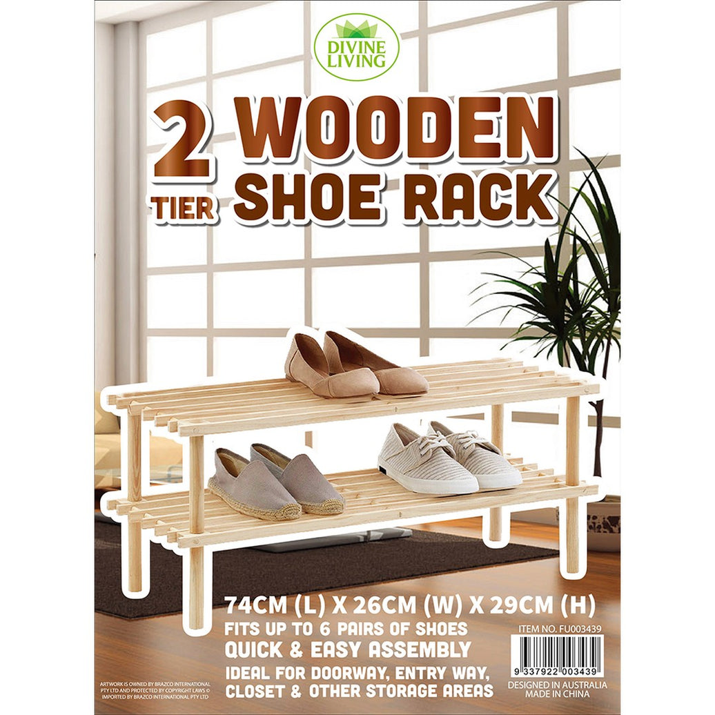 Shoe Rack 2/Tier Natural product photo - Price Busters Variety