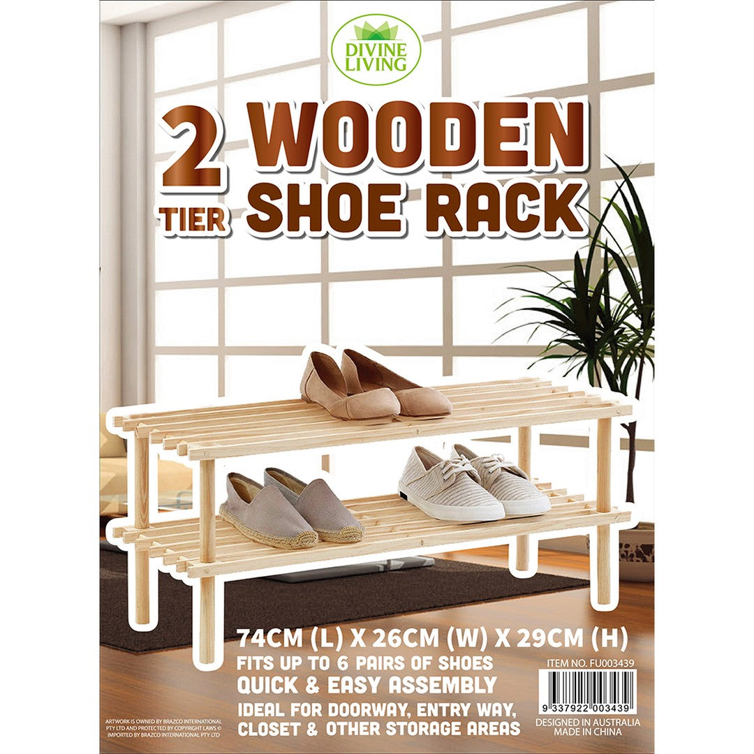 Shoe Rack 2/Tier Natural product photo - Price Busters Variety