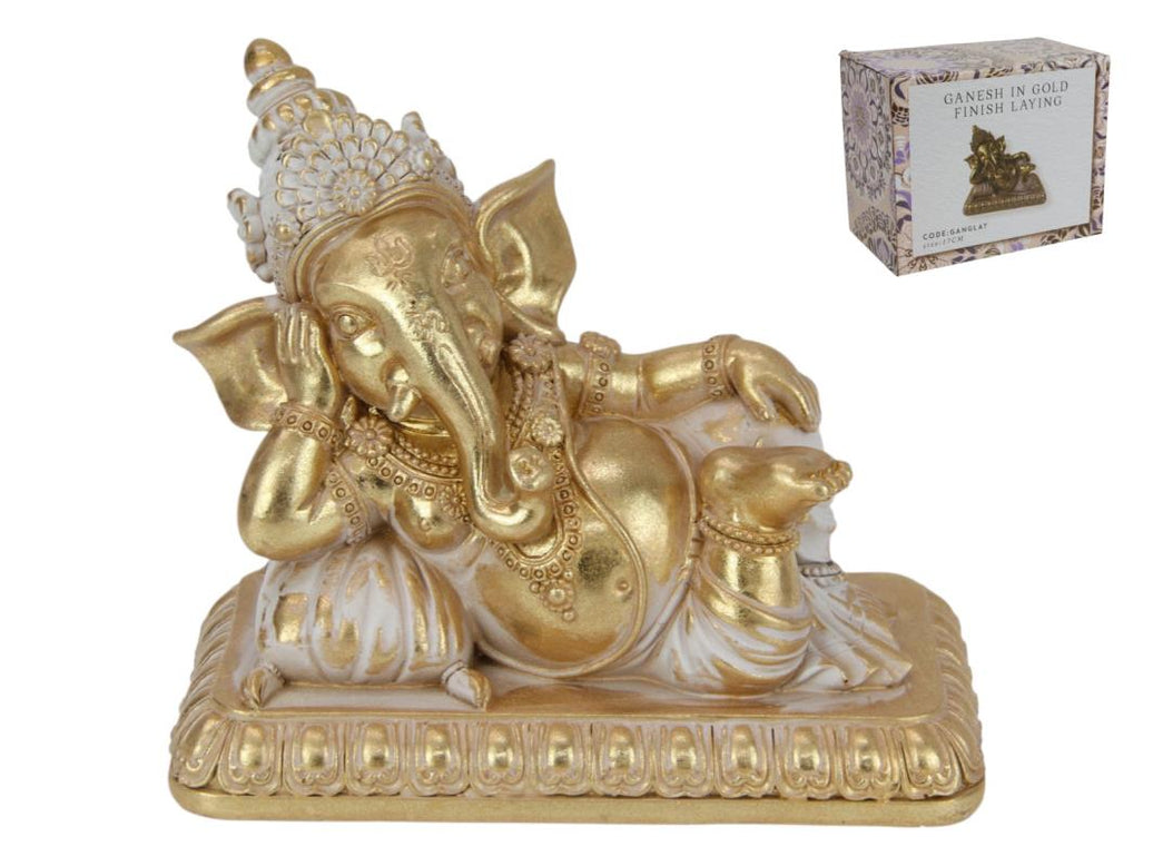 Ganesh in Gold Finish Laying – 17cm