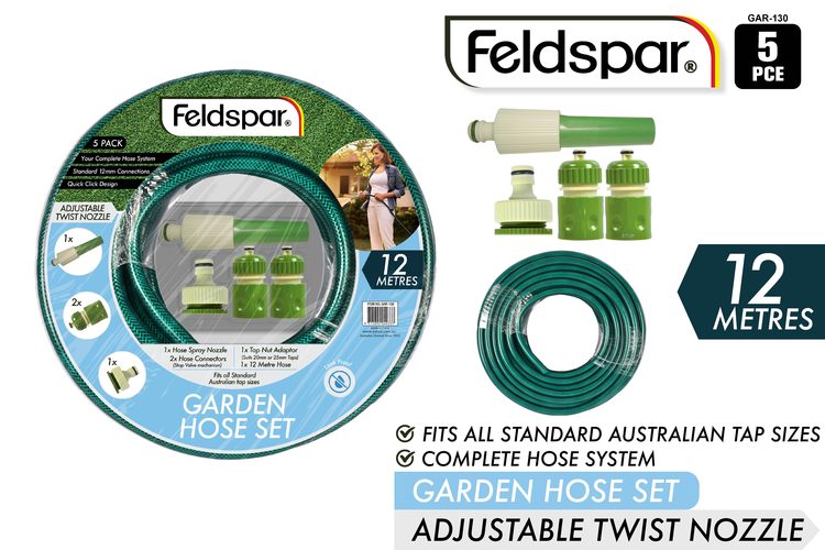 5 Piece Garden Hose Set with Fittings Hose - 12 m