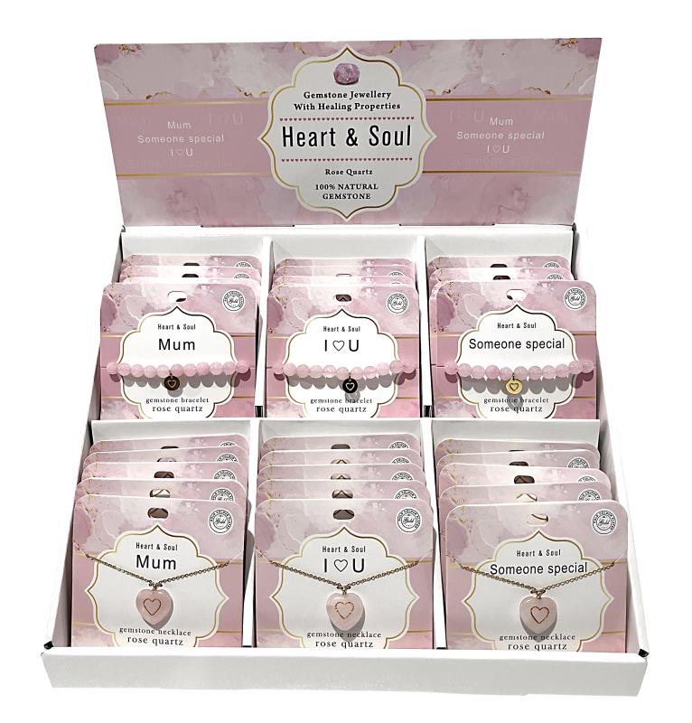Rose Quartz Pack Bracelet & Pendant 6 Assorted