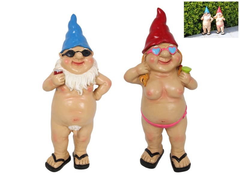 Standing Naked Drinking Gnomes 2 Assorted – 29cm