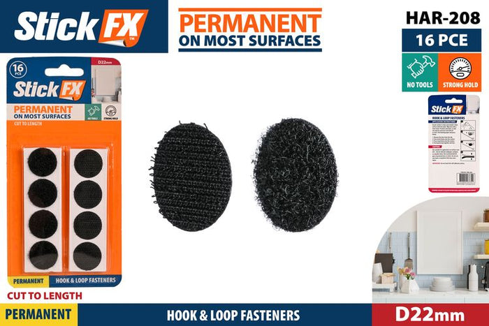 16 Piece Velcro Tabs Hookandloop Black - 22 mm