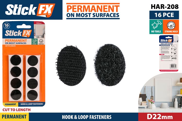 16 Piece Velcro Tabs Hookandloop Black - 22 mm