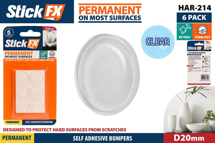 6 Piece Self Adhesive Clear Bumpers - 2 cm Diameter