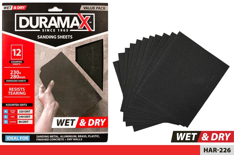 12 Piece Wet/dry Sandpaper - 26 × 22 cm
