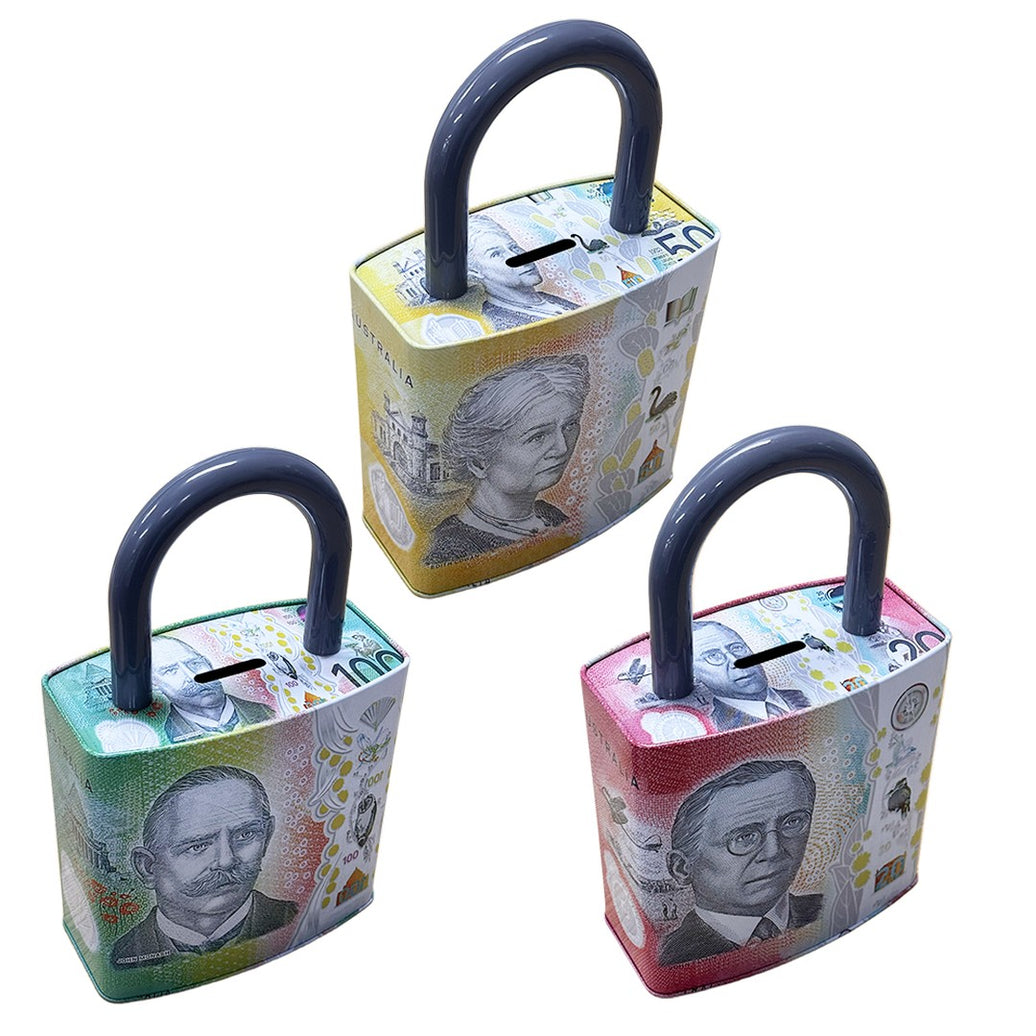 Money Tin Lock 16 x 8 x 25cm product photo - Price Busters Variety