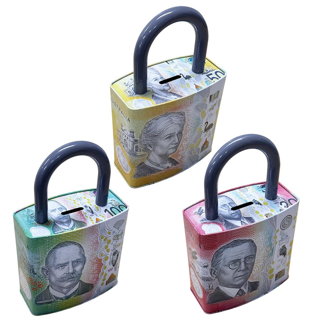 Money Tin Lock 16 x 8 x 25cm product photo - Price Busters Variety