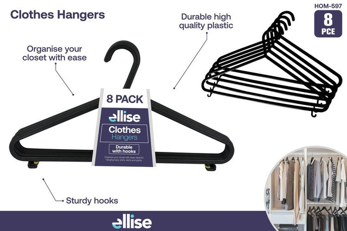 8 Piece Adult Coat Hangers Black - 37 cm Length