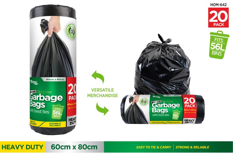 20 Piece Garbage Bags with Ties - 60 × 80 cm, 56 l
