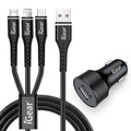 Charger Auto W/Cable 3in1 2USB H/D Black