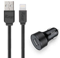 Charger Auto W/Cable 2USB iPhone Black