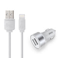 Charger Auto W/Cable 2USB iPhone White