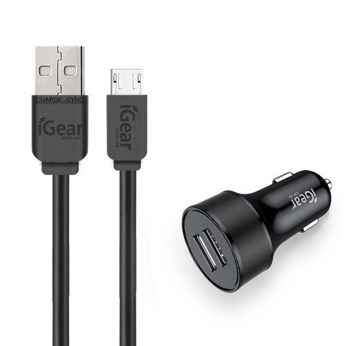Car Charger with Micro USB Charging Cable Black