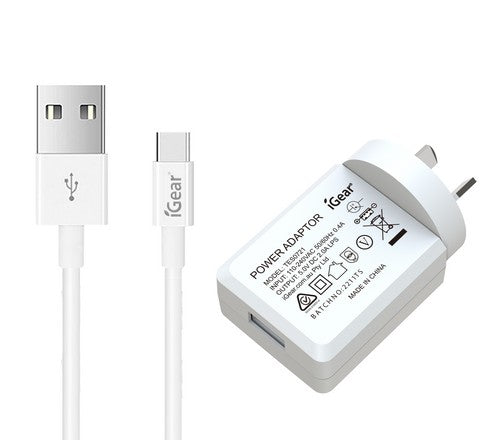 Charger 240V W/Cable Chge/SyncType-C USB White