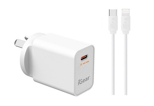 Charger 240V PD25W Type C with PD Type C to 8 Pin Cable.