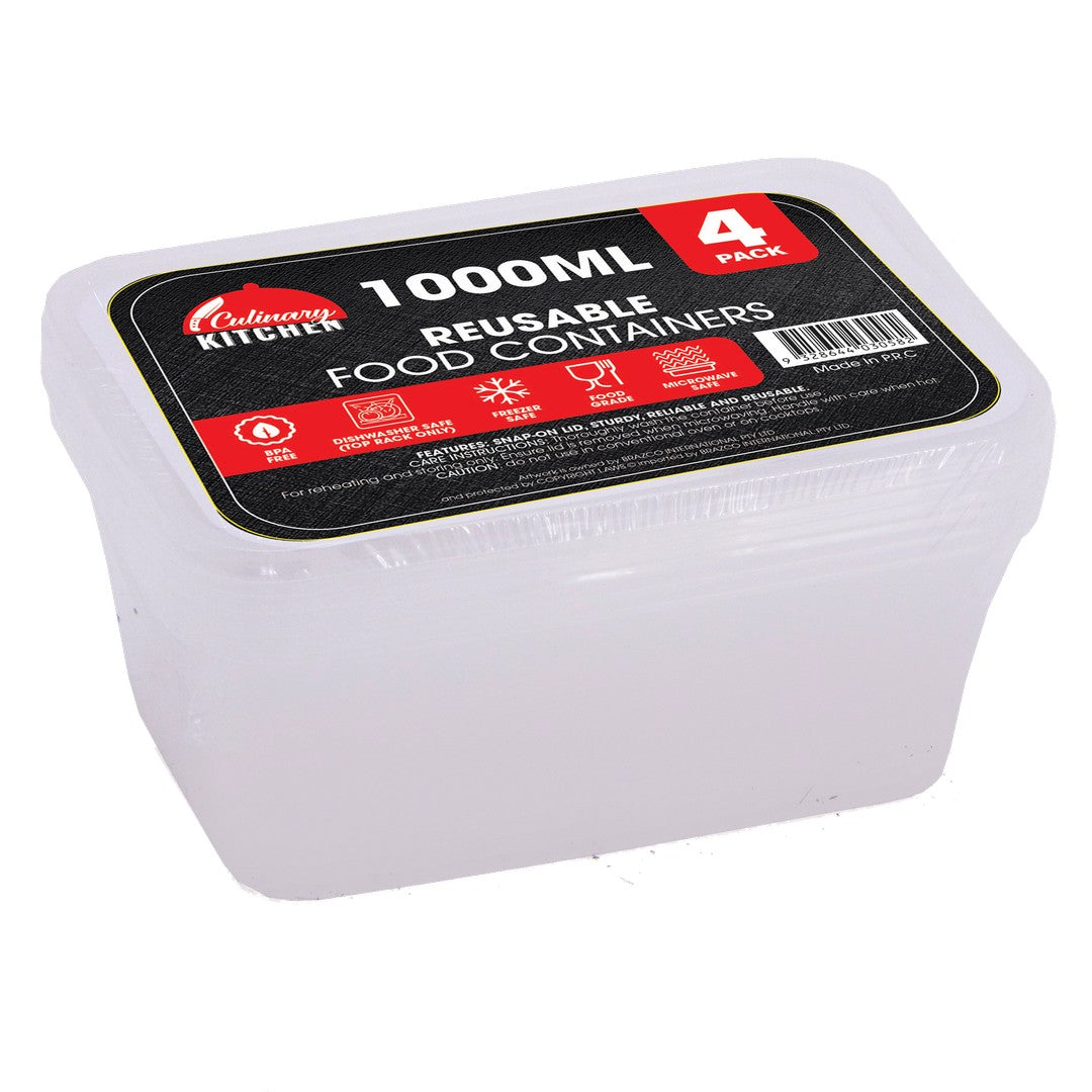 Reusable Rectangular 1000mL Pack 4 product photo - Price Busters Variety