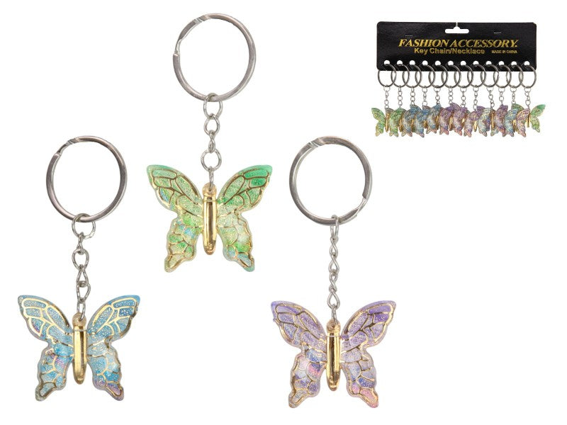 Colourful Butterfly with Glitter Key Ring