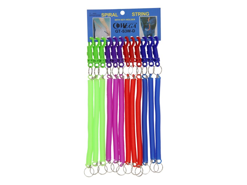 Coloured Spiral Coil Key Ring 4 Assorted