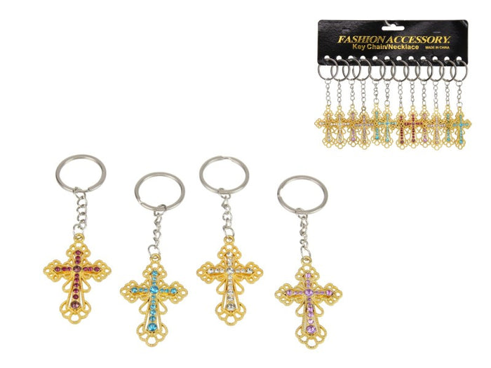 Gold Cross Key Ring 4 Assorted