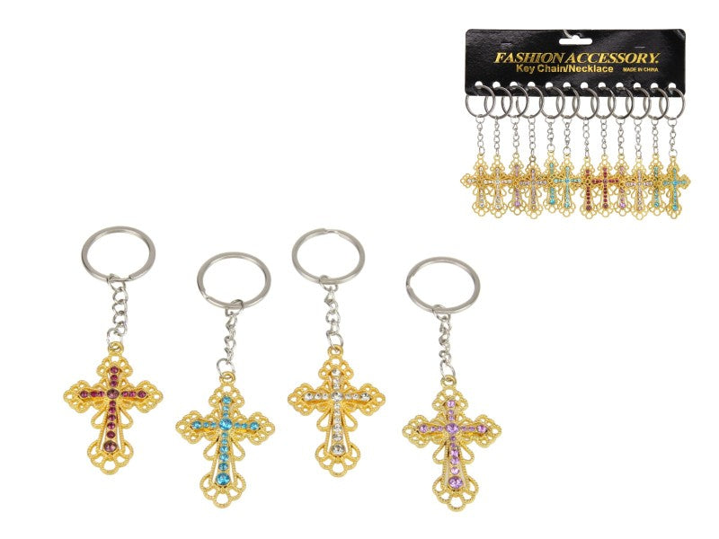 Gold Cross Key Ring 4 Assorted