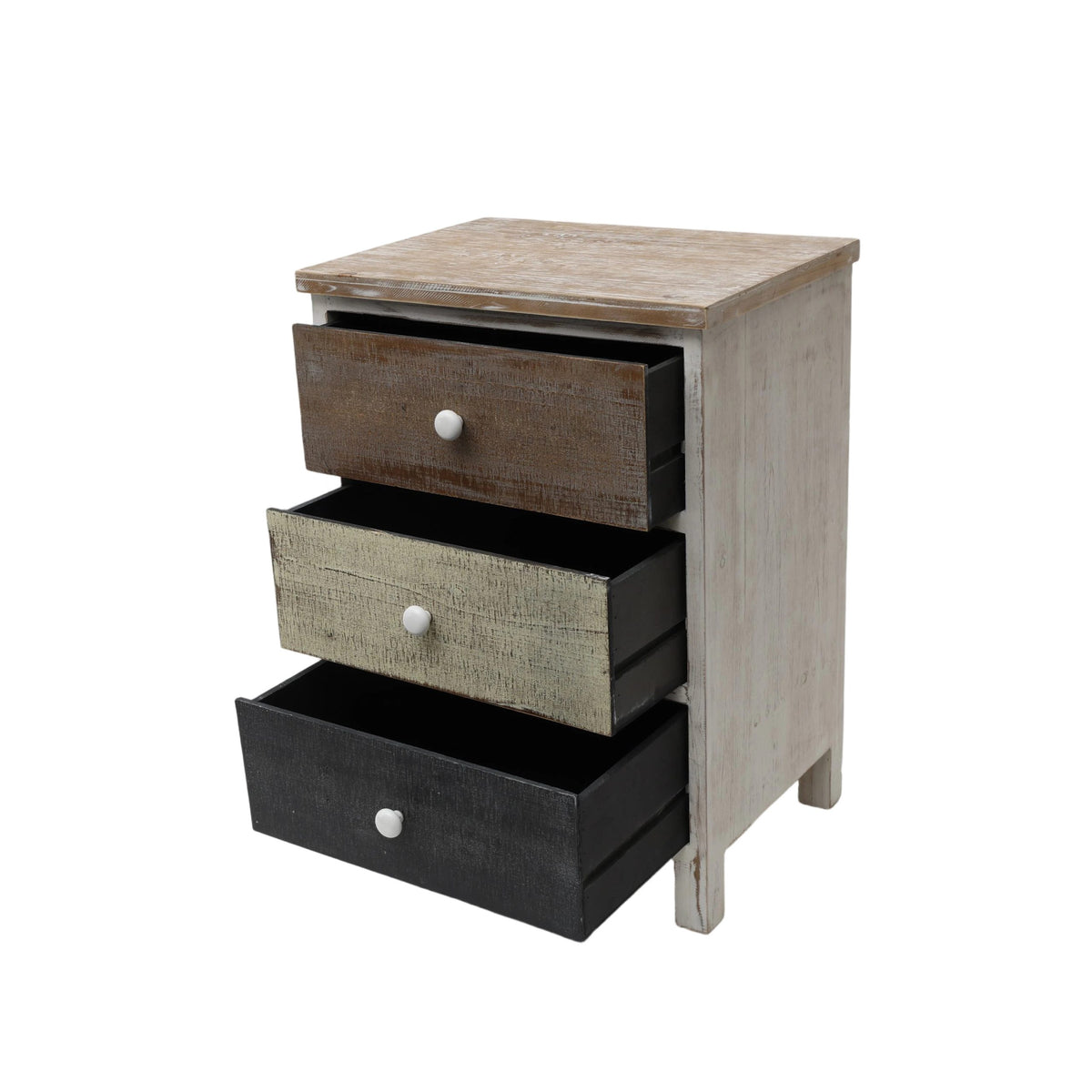 Rustic mixed-tone wooden cabinet with three drawers