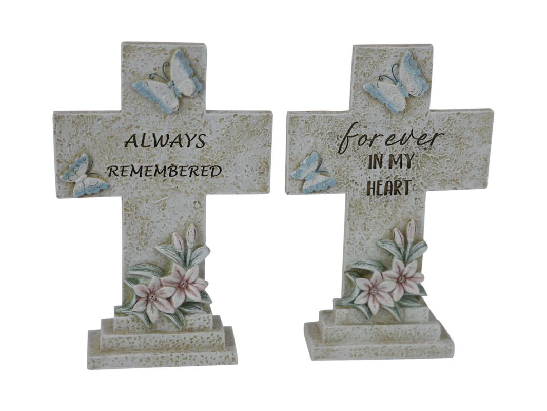 Memorial Cross with Butterfly 2 Assorted – 17cm