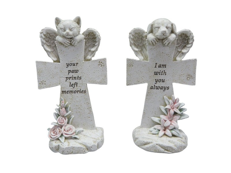 Cat & Dog on Memorial Cross 2 Assorted – 18cm