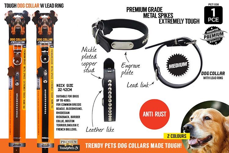 1 Piece Dog Collar with Spikes, 2 Colours - 24 mm × 50 cm