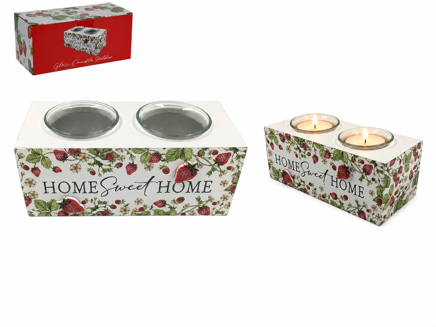 Glass Candle Holder with Strawberry – 17cm