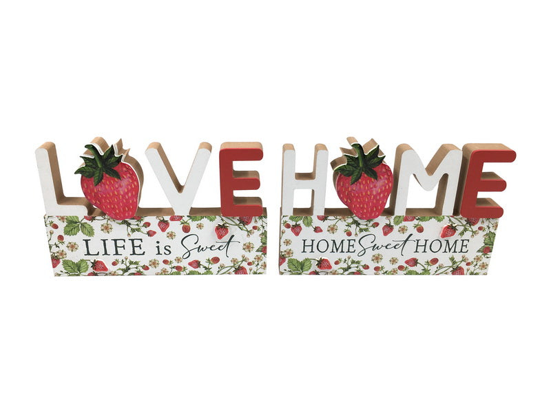 Love/Home Plaque with Strawberry 2 Assorted – 20cm
