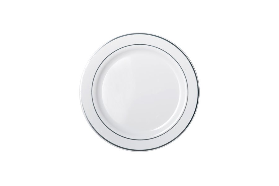 Deluxe Plate Silver Rim - 19cm - 6 Pack