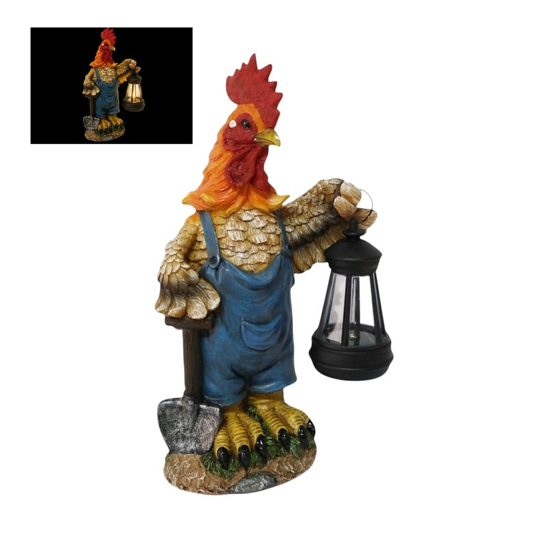 Country Rooster with Solar Lantern – 27cm