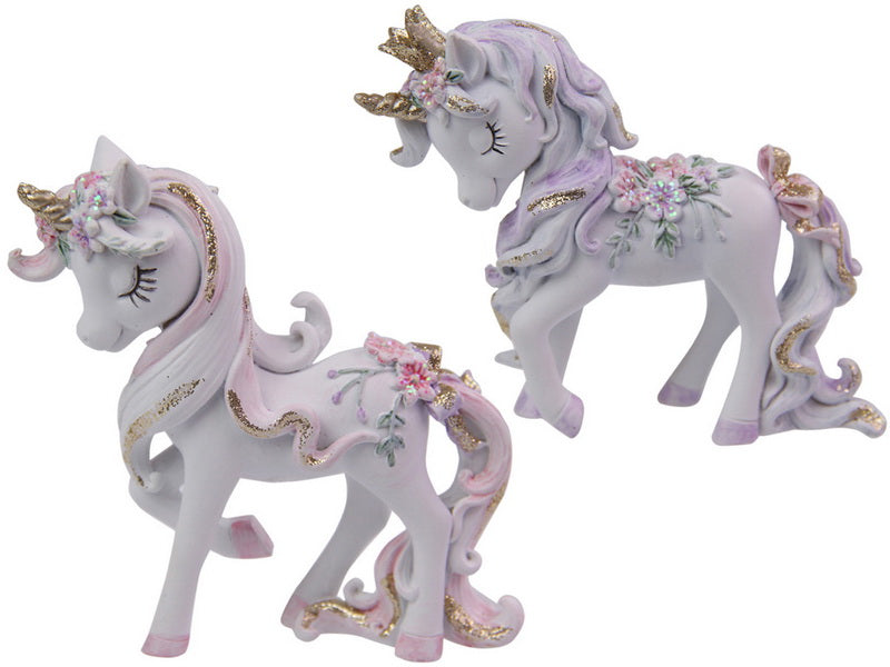 Unicorn with Flowers & Glitter 2 Assorted – 9cm