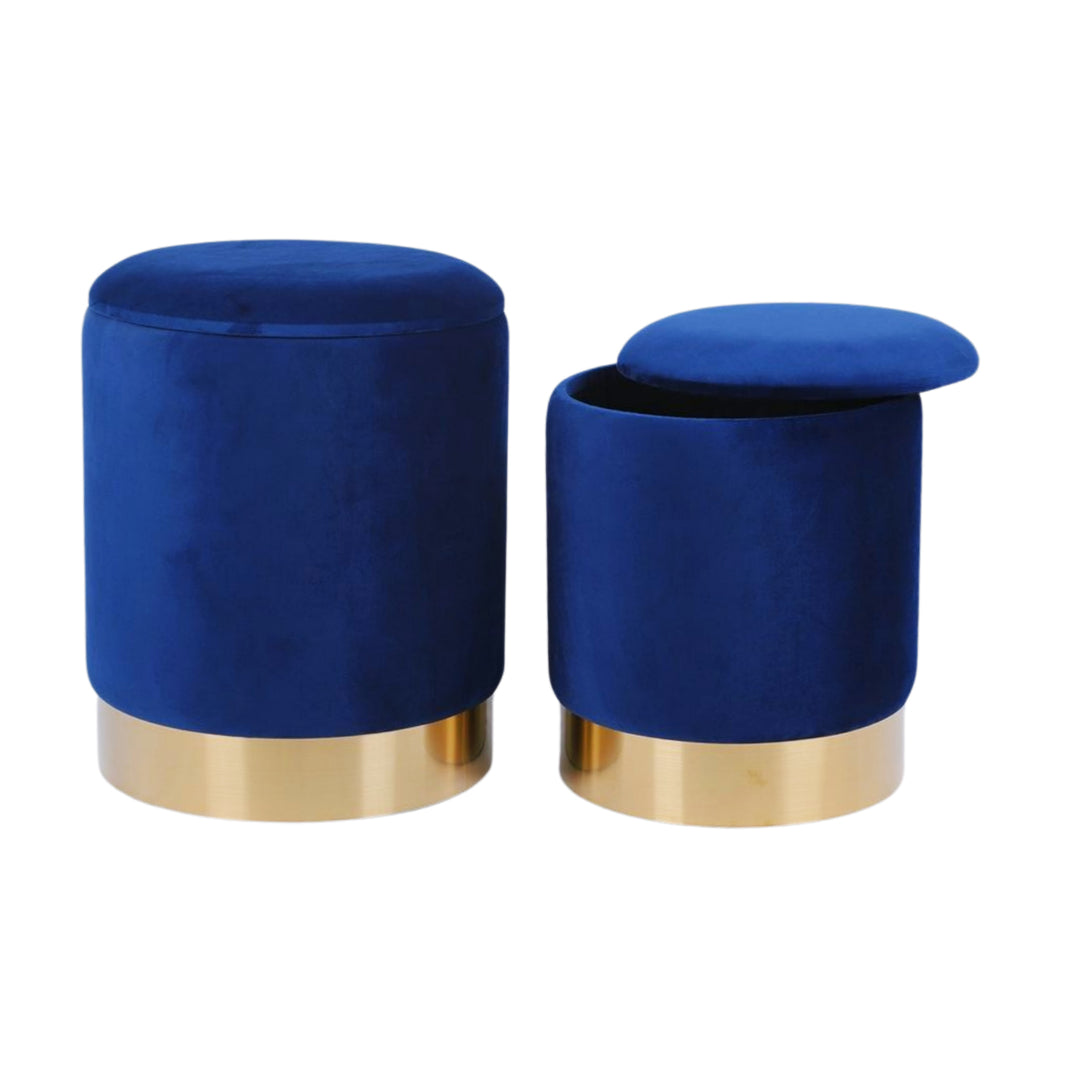 Dark blue velvet storage ottoman, style 2/1