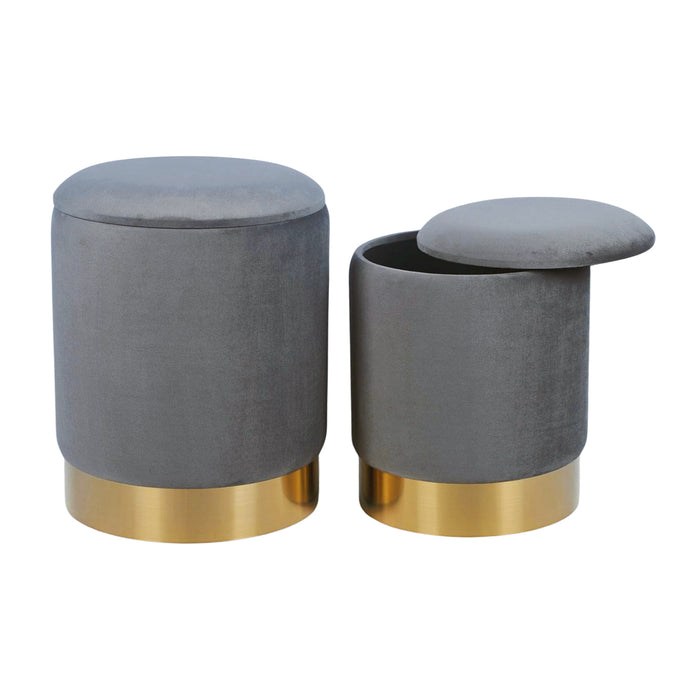 Grey velvet storage ottoman, style 2/1