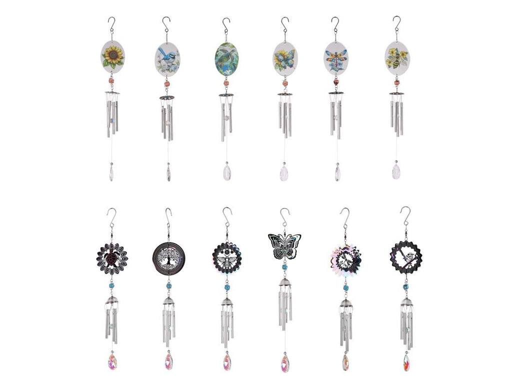 Spiral & Glass Mixed Wind Chime Pack 12