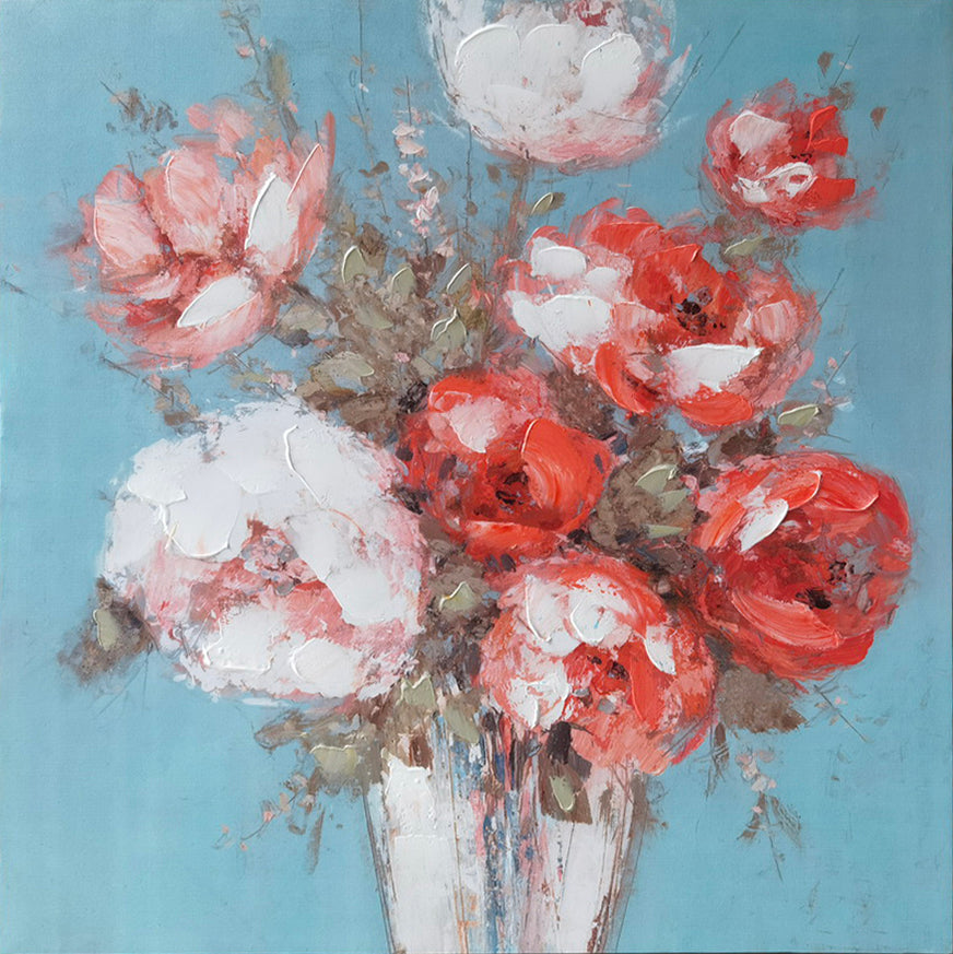 Hand-painted bouquet in a vase picture, 80 x 80 cm